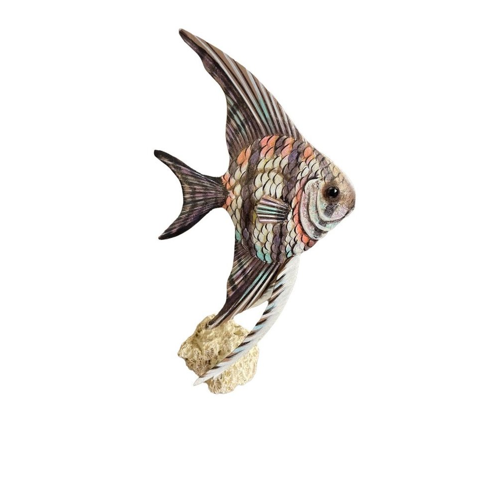 VTG 1970s Penco Angel Fish Figurine Statue Tropical Fish On Natural Coral READ